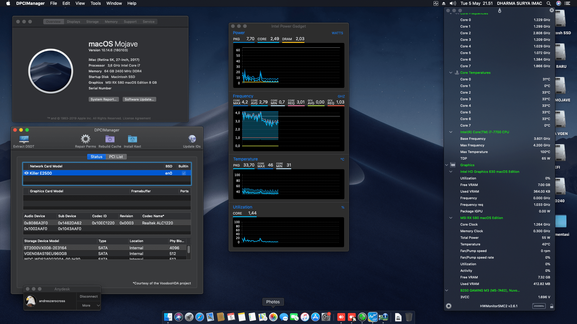 Success Hackintosh macOS Mojave 10.14.6 Build 18G103 in MSI B250M Gaming M3 + Intel Core i7 7700 + MSI RX 580